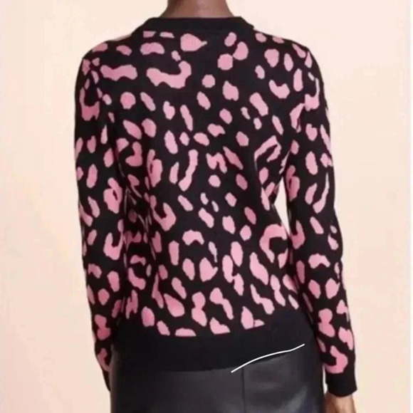 Alice + Olivia Crew Neck Chia Leopard Print Pink/Black Wool Sweater Size Large - Picture 3 of 10